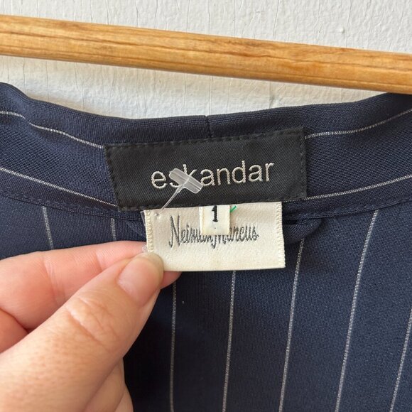 Eskandar Silk Jacket Womens XL Navy Pinstripe Open Front Poncho VTG - Picture 3 of 10